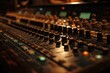© Iurii - A close-up shot of the mixer controls in a home recording studio