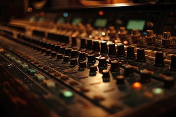 A close-up shot of the mixer controls in a home recording studio