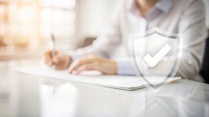 Insurance Claims and Support – Visual of a person filling out an insurance claim form with a supportive shield icon and office background.
