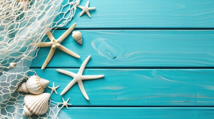 Wall Mural - sea shells and starfish on the beach