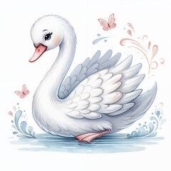 Cute cartoon swan on white background. AI