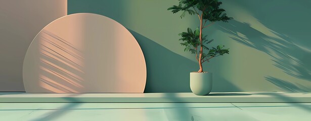 Wall Mural - japanese style minimal abstract background .podium with green background for product presentation. 3