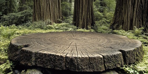 Wall Mural - A Giant Redwood Stump in a Lush Forest