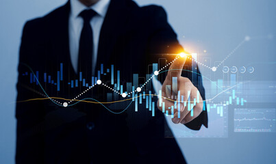 Leinwandbilder - Business growth graph and investment analysis. Business increase, profit,goal,grow,analysis, development and success. Financial marketing graph and profit stock market chart.	