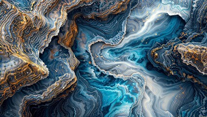 cosmic geode. swirling blue and gold abstract patterns resembling a cross-section of an ethereal geo