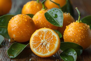 Poster - a group of oranges with leaves.