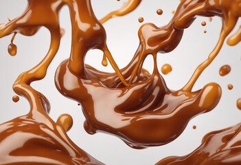 Wall Mural - Liquid sweet melted caramel delicious caramel sauce or maple syrup swirl 3D splash Yummy sweet caram