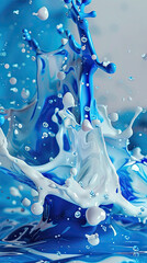 Canvas Print - Blue and White Liquid Colors Creates Whimsical Splashes in Dynamic Liquid Dance