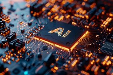 Wall Mural - Artificial intelligence micro chip with the word AI stamped on the chip