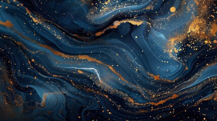 Canvas Print - a blue and gold swirl of paint with gold specks