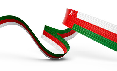 3d Flag Of Oman 3d Wavy Shiny Oman Ribbon Flag On White Background 3d Illustration