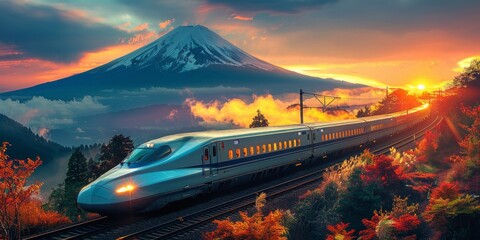 Wall Mural - Sunrise Train Journey Through Japan