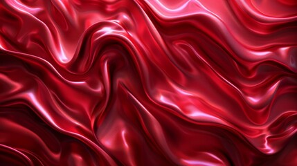 Wall Mural - Close-up of smooth, flowing waves on a luxurious red satin fabric