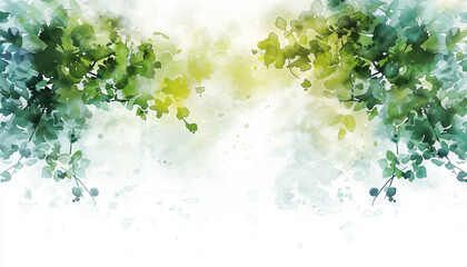 Wall Mural - Beautiful watercolor painting of lush green foliage with a bright, ethereal background.