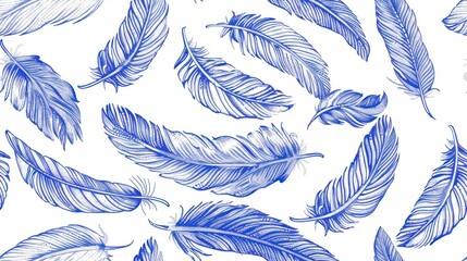 Sticker - Blue Feathers Seamless Pattern.