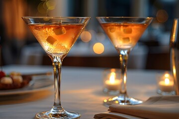 Wall Mural - two glasses of liquid on a table.