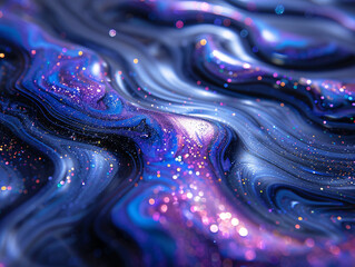 a dynamic and fluid motion of particles that create a swirling, purple and blue pattern against a black background.