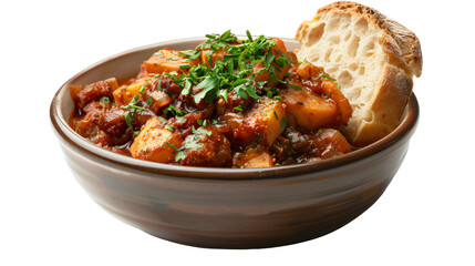 Wall Mural - Tasty bowl of veggie stew topped with some fresh parsley and a side of bread