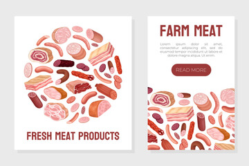 Poster - Meat Market Banner Design with Butchery Food Vector Template