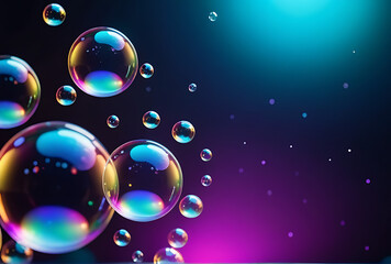 neon background showcases iridescent soap bubbles different sizes colors perfect festive designs creative projects floating bubbles