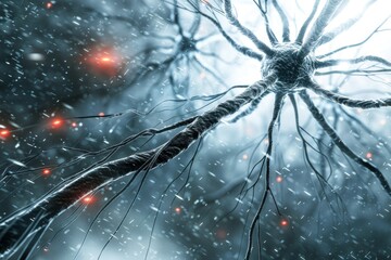 Neural tree in winter scene depicting synaptic growth during adversity suitable for mental health and resilience topics