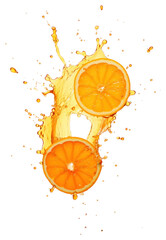 Poster - PNG  Orange cut in half floating falling fruit plant.