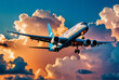 © Galeno - airplane flying blue sky large orange clouds suitable travel tourism promotions