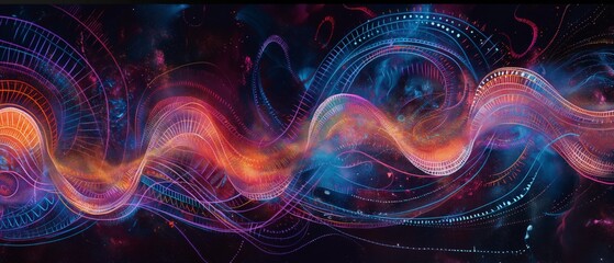 Wall Mural - Colorful Digital Pulse with Rhythmic Wave Patterns