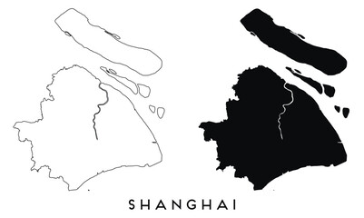 Poster - Shanghai map outline and black silhouette vector