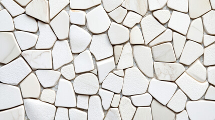 Sticker - Closeup of a white stone mosaic background with small, irregularly shaped marble pieces 