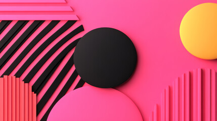 Sticker - Flashy Black Friday sale banner with a pink to black gradient background and abstract geometric shapes, mid shot 