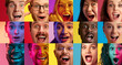 © master1305 - Wow. Collage. Close-up portrait of different people, men and women expressing positive shock and excitement, against multicolored background. Concept of human emptions, facial expression, diversity