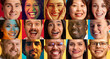 © master1305 - Wow. Collage. Close-up portrait of different people, men and women expressing happiness, joy and excitement, against multicolored background. Concept of human emptions, facial expression, diversity