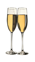 Canvas Print - PNG Gold and silver champagne glasses drawing drink wine.