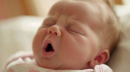 Wall Mural - A baby sleeps peacefully with their mouth open. AI.