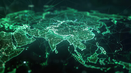 Canvas Print - a map of the world with a glowing orange line through it. the map is a representation of the interne