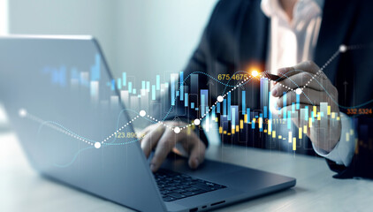Poster - Analysis finance grow graph and market investment. Financial business plan,earnings,sale and strategy. Stock market chart, exchange financial growth diagram.