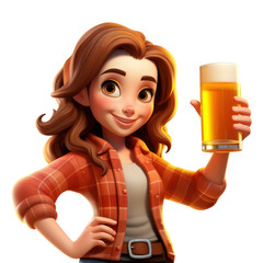 Canvas Print - PNG Girl drinking cartoon beer white background.