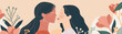 © Sunday Cat Studio - Two women are kissing each other in a flowery background