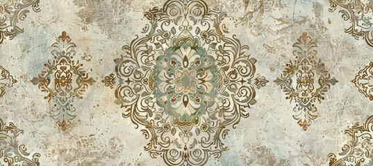 Canvas Print - A background banner with old brown gray rusty vintage worn shabby patchwork motif tiles on stone concrete cement walls