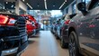 © dheograft - Line of new cars in the showroom or dealer. Car for customers is interested in sale or buy. business dealer of car.