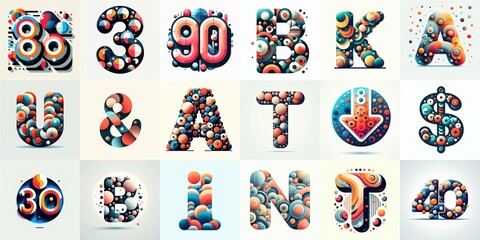 Wall Mural - circles shapes Lettering Typeface. AI generated illustration