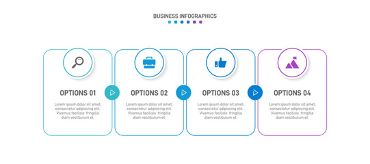 Wall Mural - Horizontal progress bar featuring 4 arrow-shaped elements, symbolizing the four stages of business strategy and progression. Clean timeline infographic design template. Vector for presentation