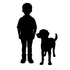 Sticker - A child stand with a dog vector silhouette, blak color silhouette, similar this image