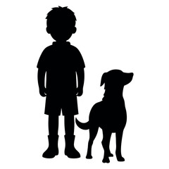 Canvas Print - A child stand with a dog vector silhouette, blak color silhouette, similar this image