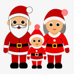 Vector illustration happy family celebrate Christmas wear Santa dress