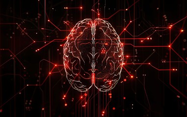 Wall Mural - abstract digital brain with circuitry and data streams, ai concept on black background in the style 