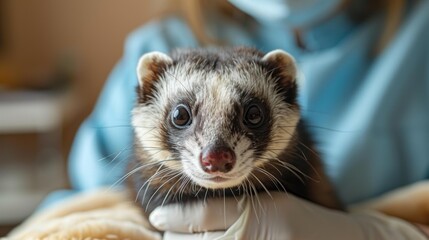 Poster - A ferret looks directly at the camera. AI.