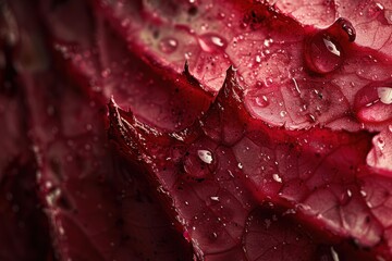 Sticker - Water droplets on a red leaf. AI.