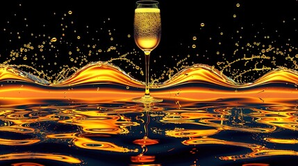 Poster -   A wine glass sitting atop a body of water with droplets splashing onto its surface